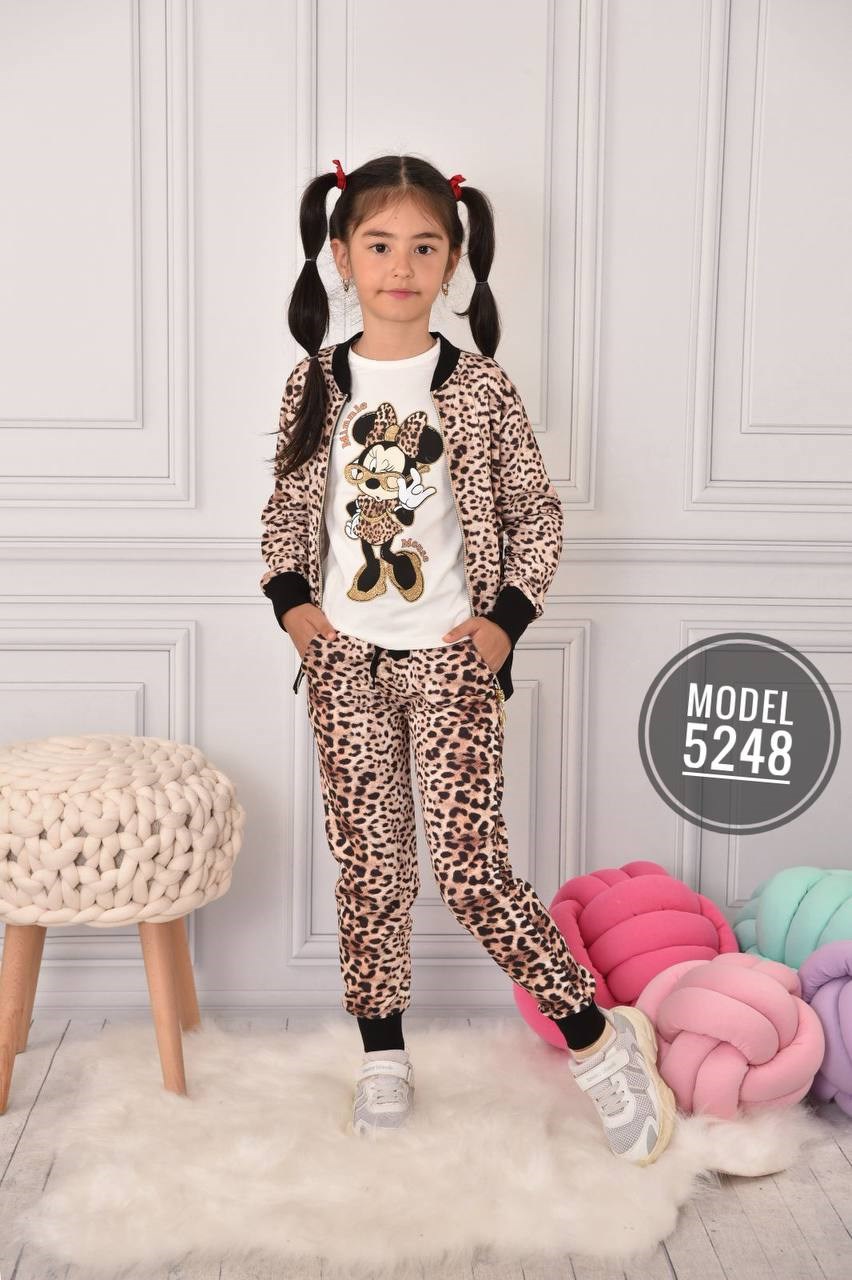 ÇOCUK TAKIM 3 LÜ LEOPAR DESEN ŞARDONLU  3/10 YAŞ ARASI