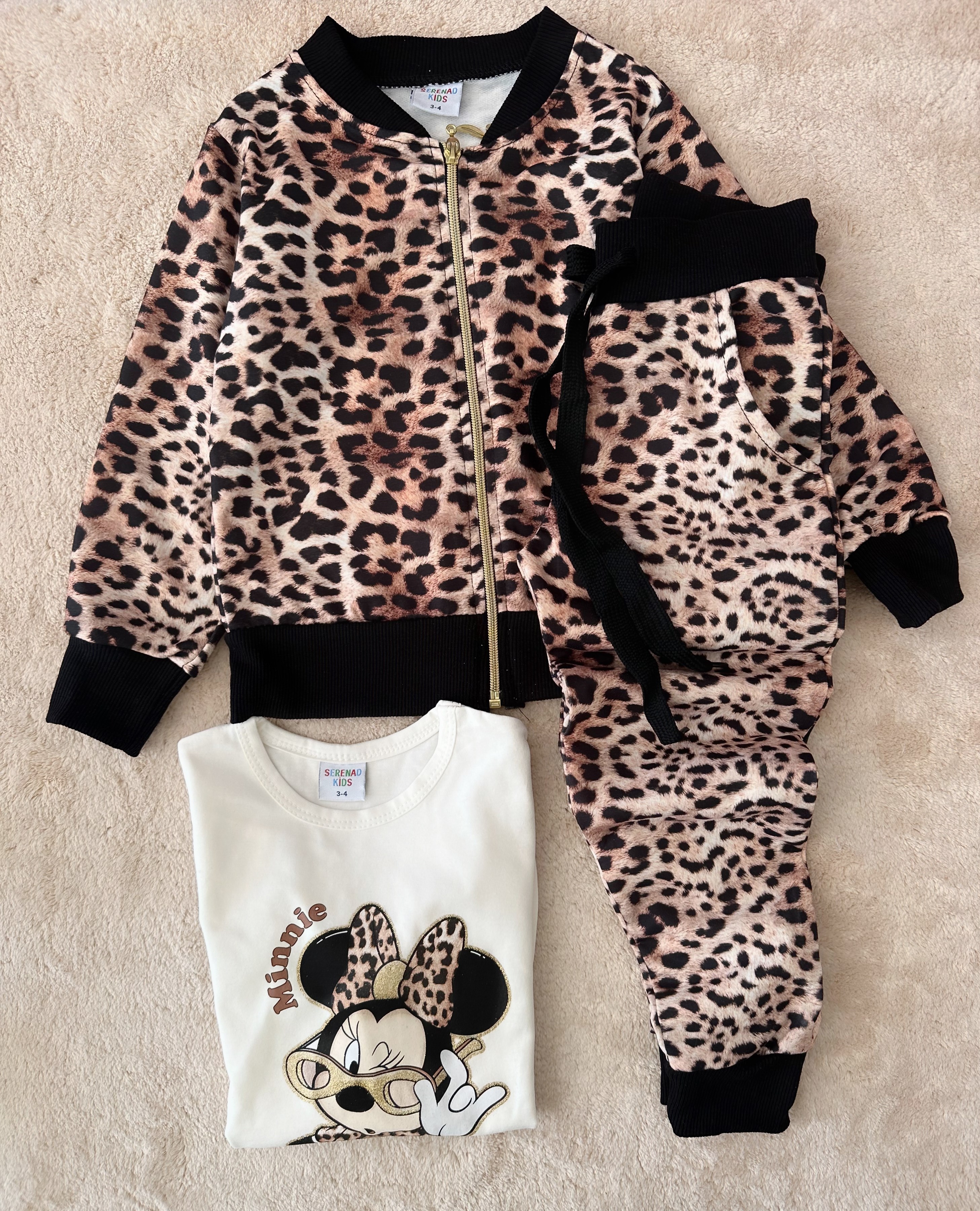 ÇOCUK TAKIM 3 LÜ LEOPAR DESEN ŞARDONLU  3/10 YAŞ ARASI