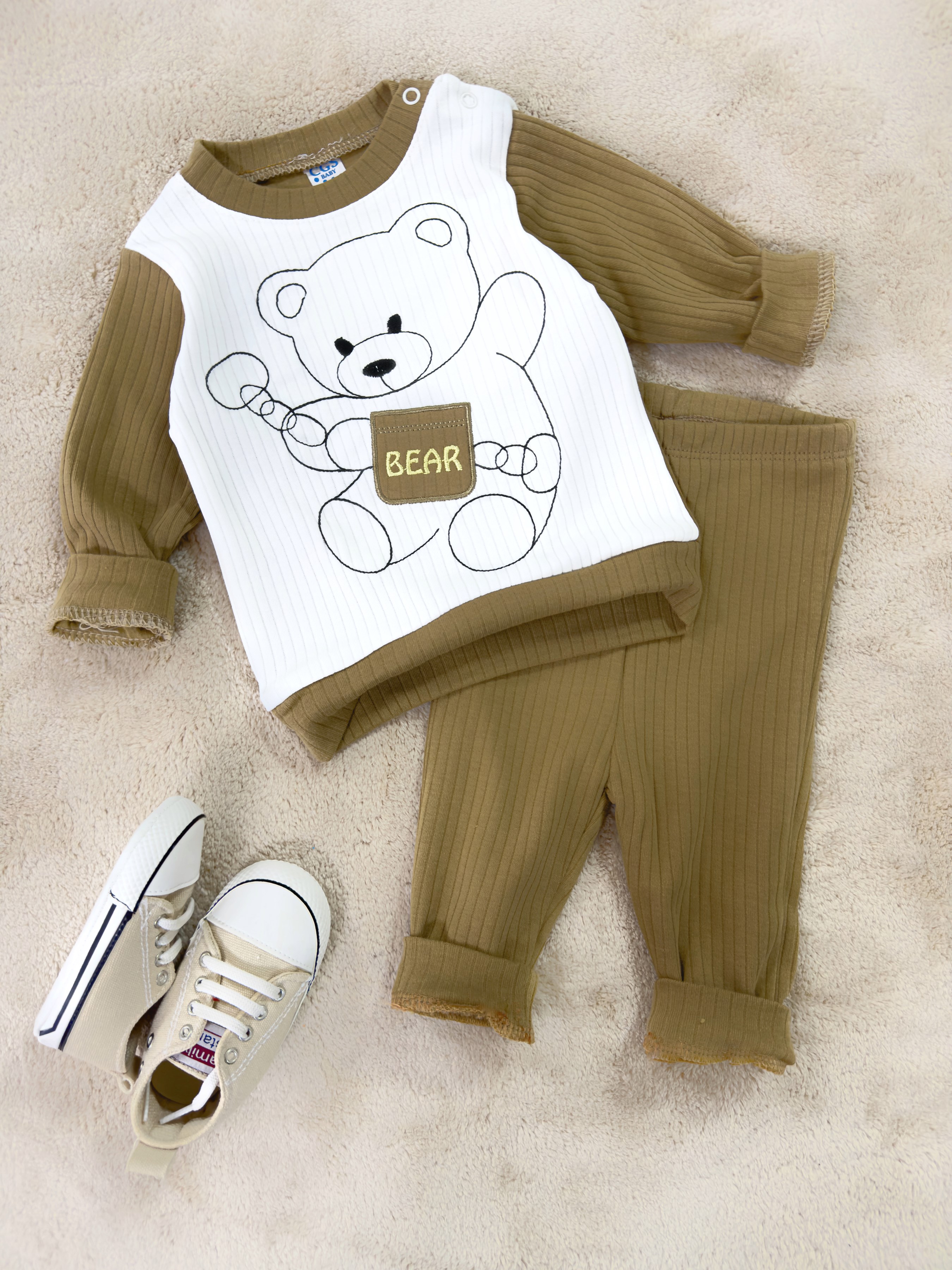 BEBEK TAKIM BEAR NAKIŞLI 6-18 AY ARASI KAHVERENGİ 