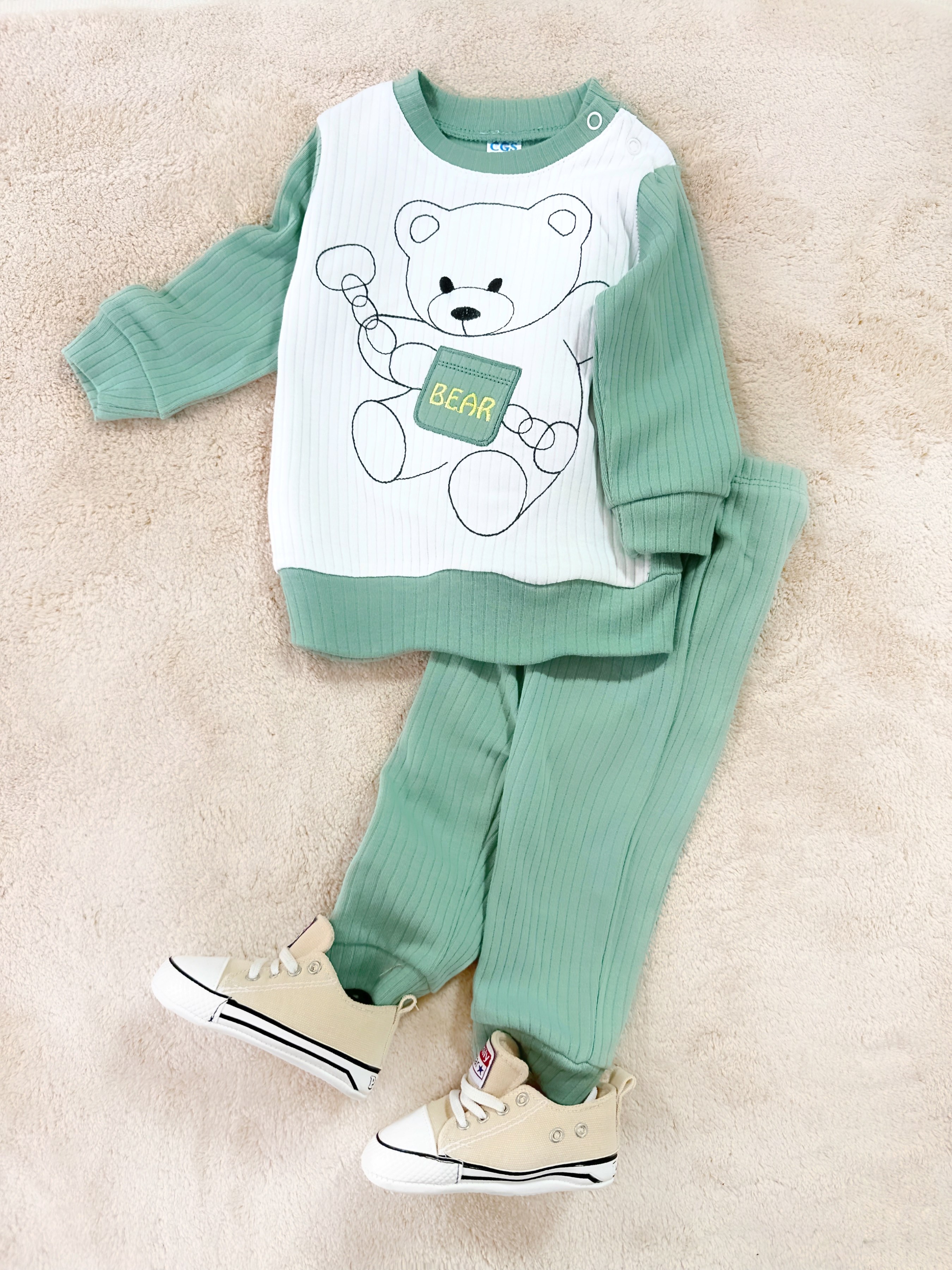 BEBEK TAKIM BEAR NAKIŞLI 6-18 AY ARASI  YEŞİL 
