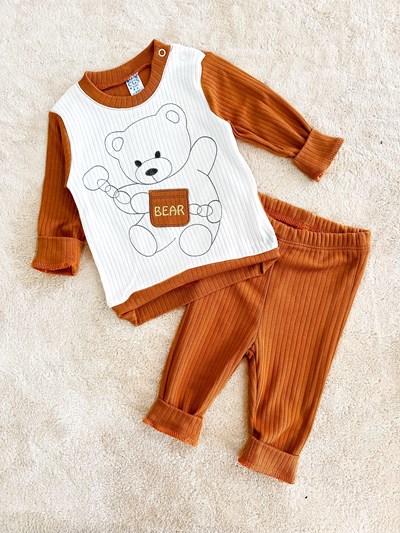 BEBEK TAKIM BEAR NAKIŞLI 6-18 AY ARASI  KAHVERENGİ
