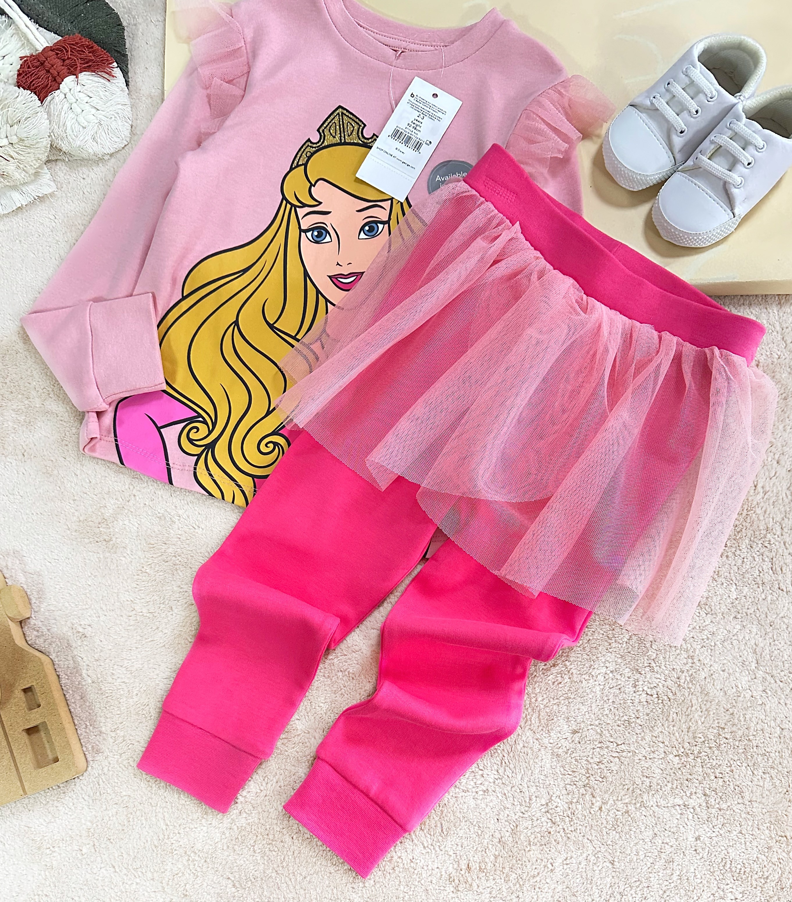 Çocuk Takım Orjinal Marka Prenses Baskılı Tütülü Pembe