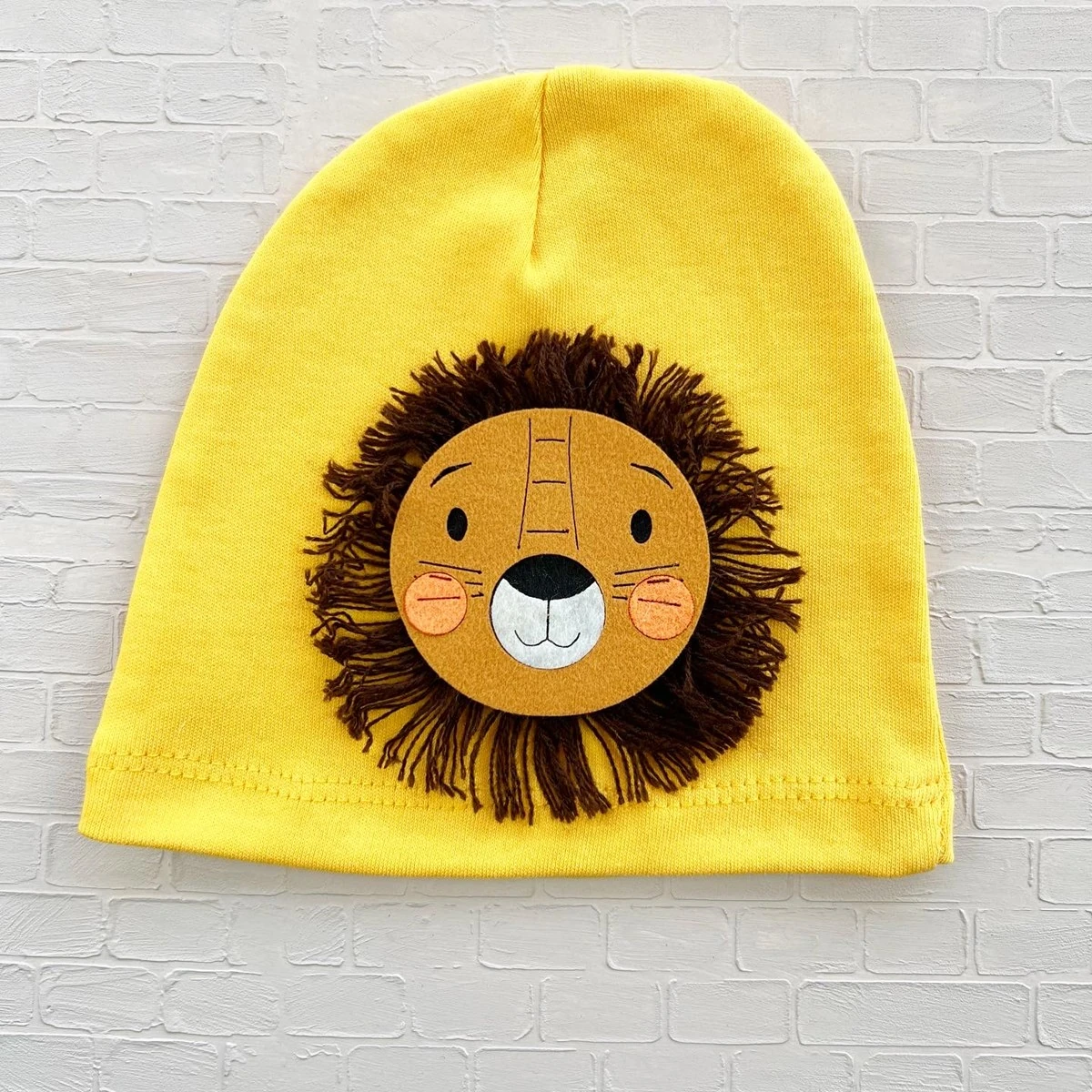 bebek bere-şapka 0-2 yaş keçe hayvan figürlü sarı aslan