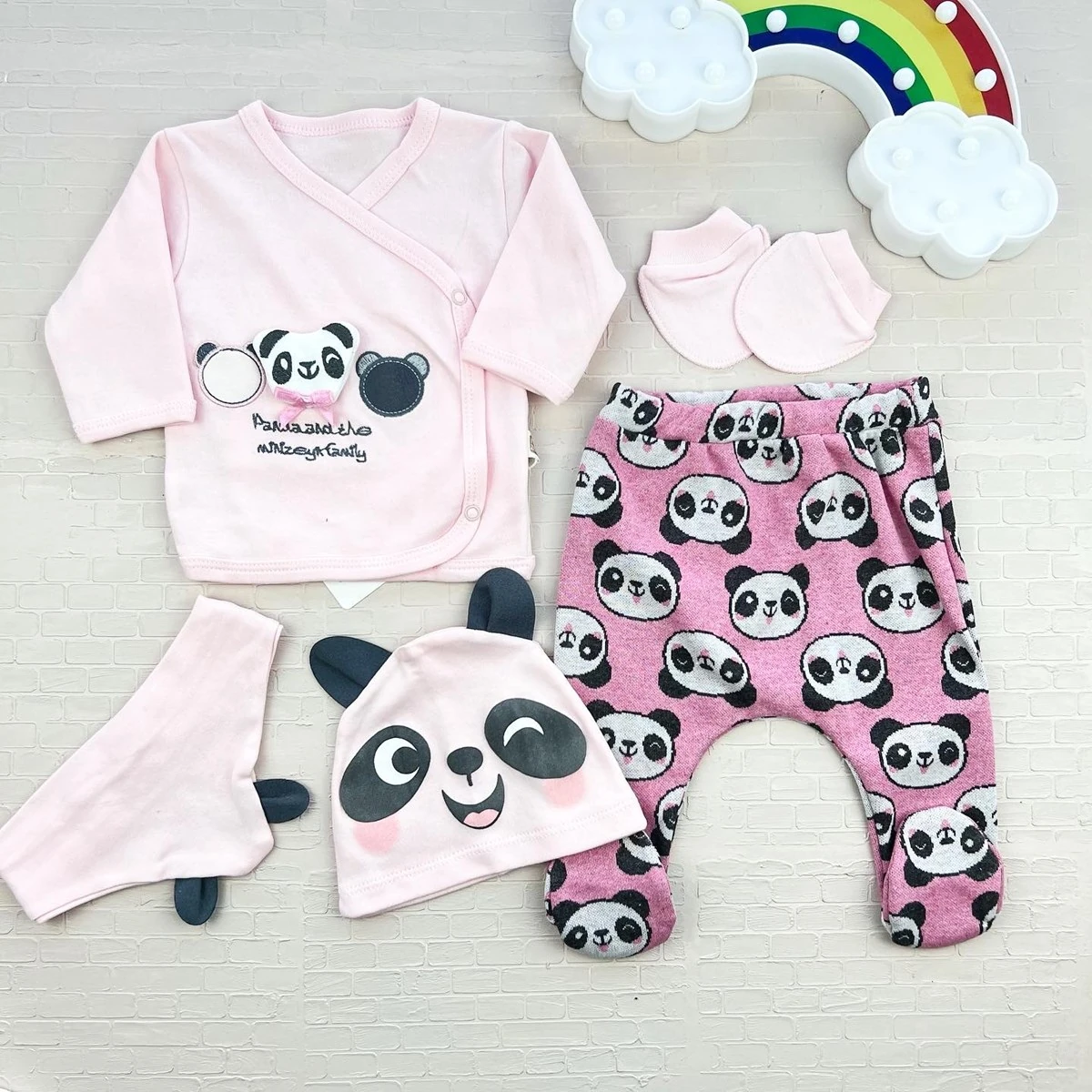 Bebek Hastane Çıkışı 0-3 Ay Panda Detaylı 5Li Pembe