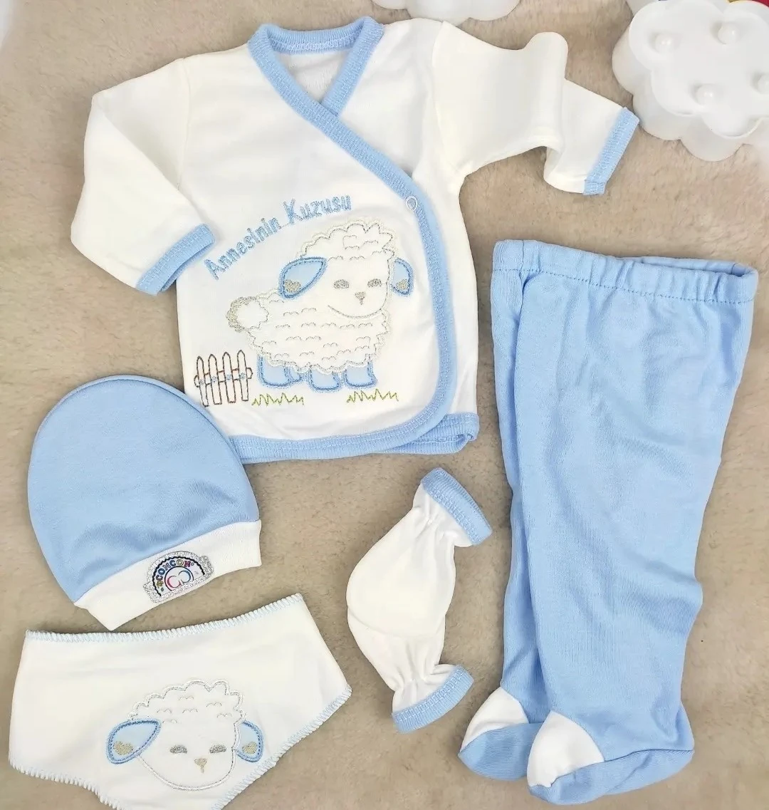 bebek hastane çıkışı annesinin kuzusu nakışlı ( 5 parça)
