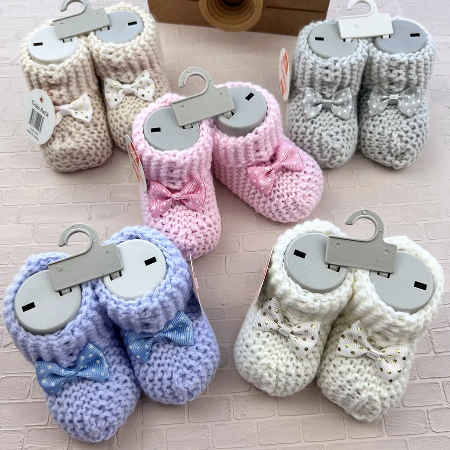 bebek patik 0-1 yaş triko fiyonk detaylı