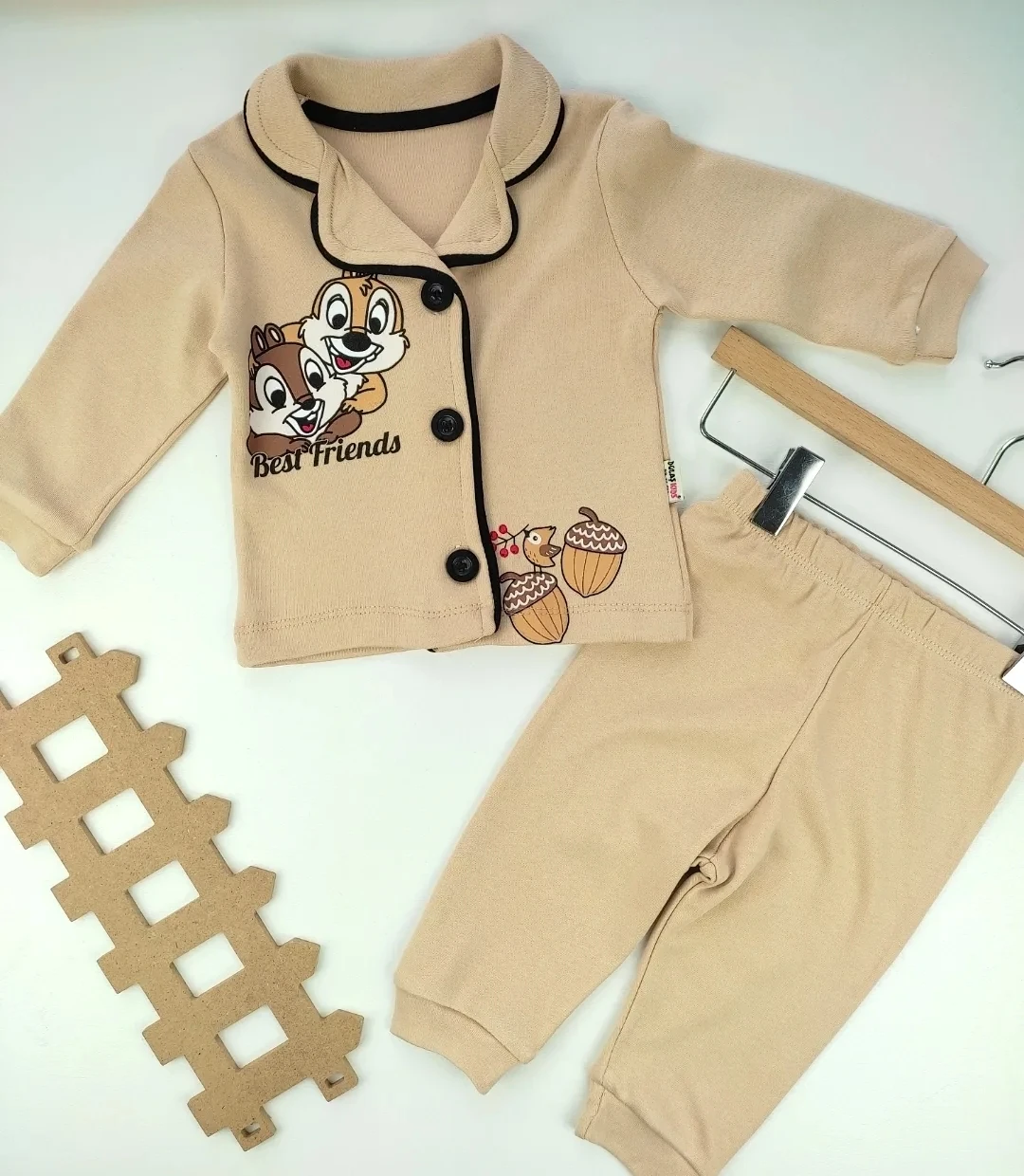 Bebek Pijama Takımı 6-18 Ay Sincap Baskılı Bej