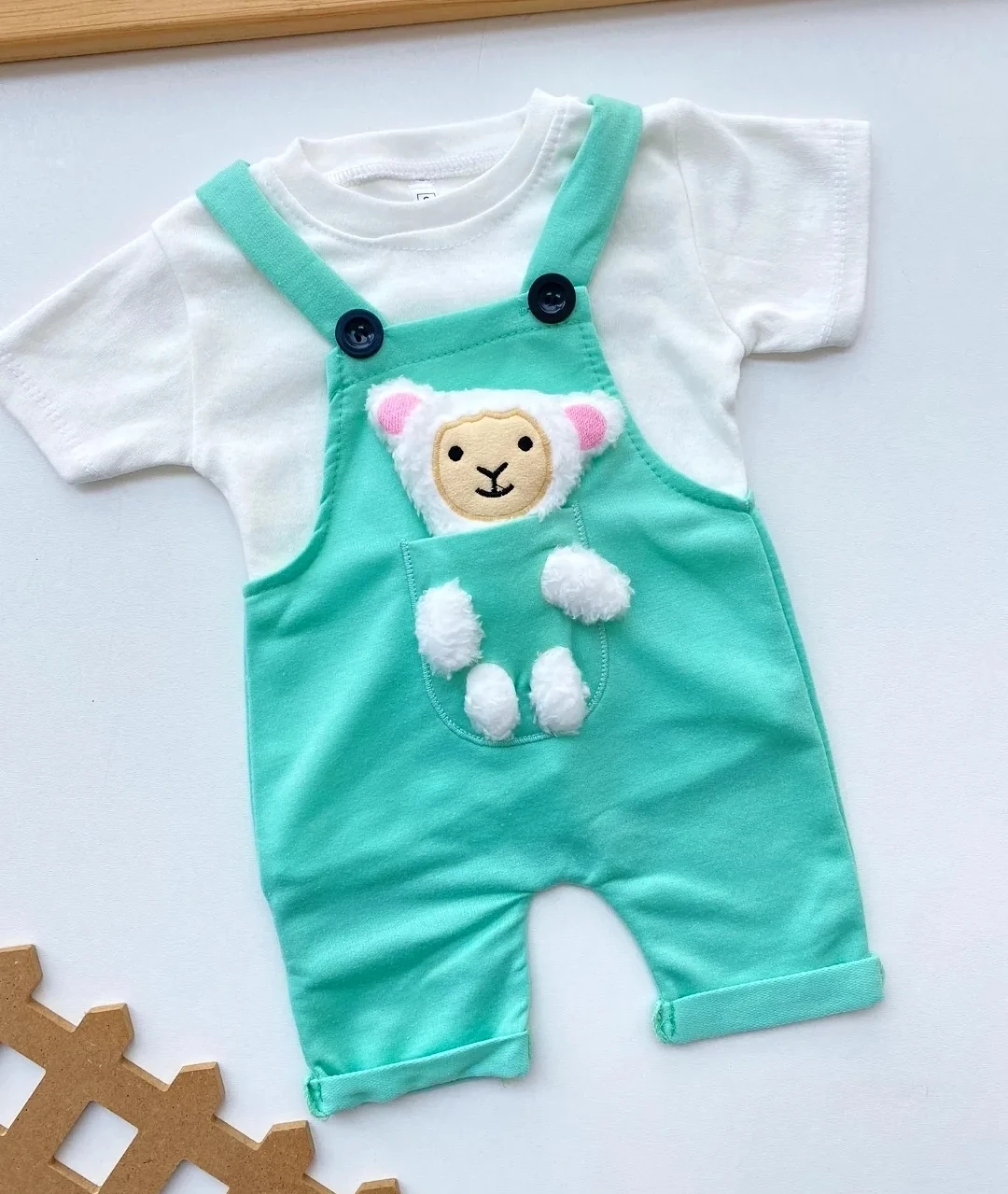 bebek salopet 3-12 ay kuzucuk detaylı su yeşili