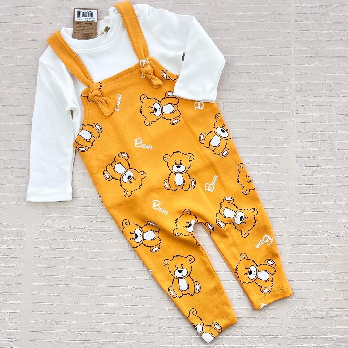 bebek salopet 6-18 ay bear ayıcık baskılı sarı