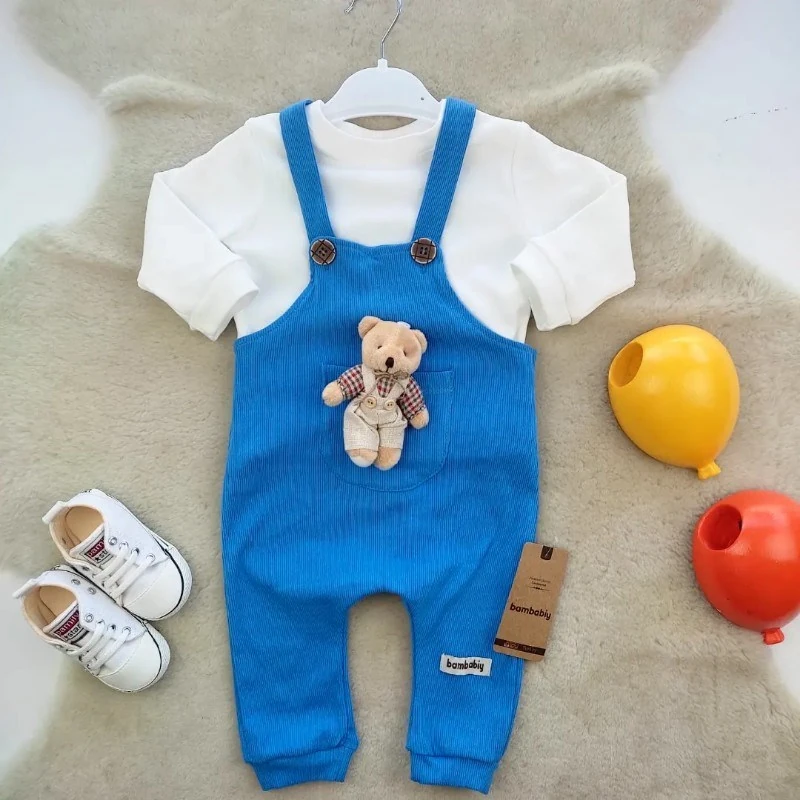 bebek salopet 9 ay-24 ay aralığında bambabiy oyuncak ayılı kaşkorse mavi 