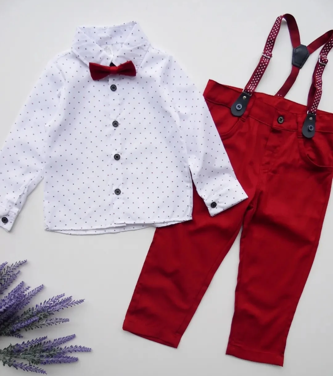 bebek takım 1-4 yaş puantiye gömlekli bordo pantolonlu