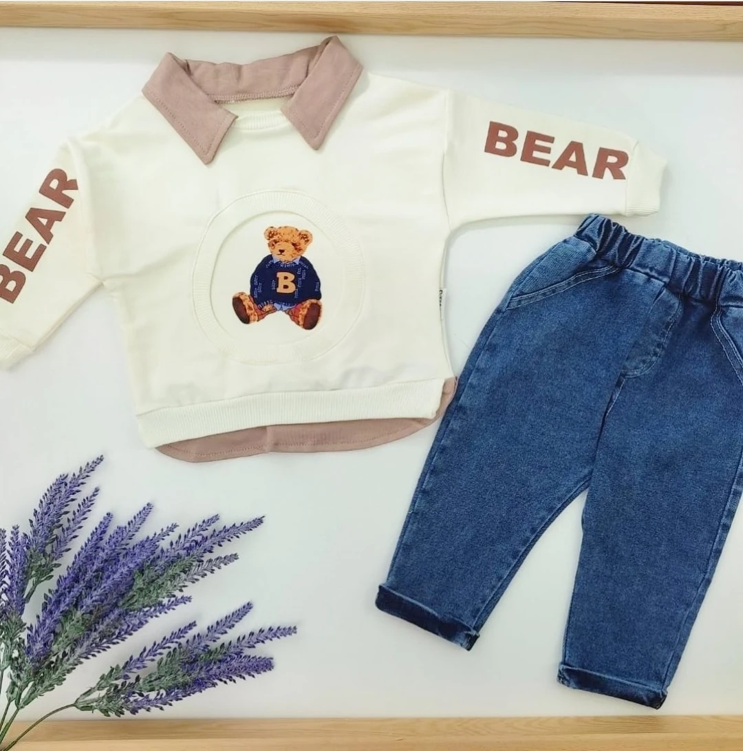 bebek takım 6-24 ay bear ayıcık detaylı kot pantolonlu  