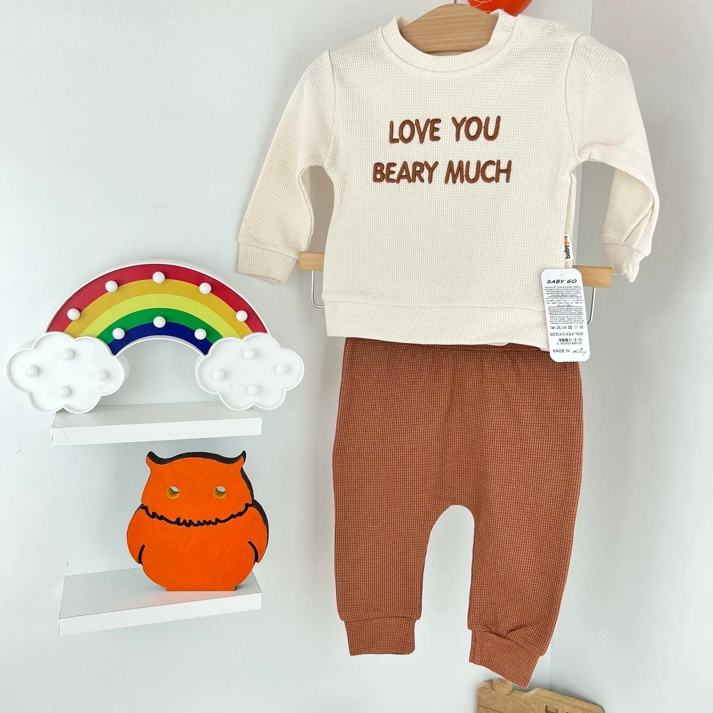 bebek takım 6-24 ay love nakışlı kahverengi