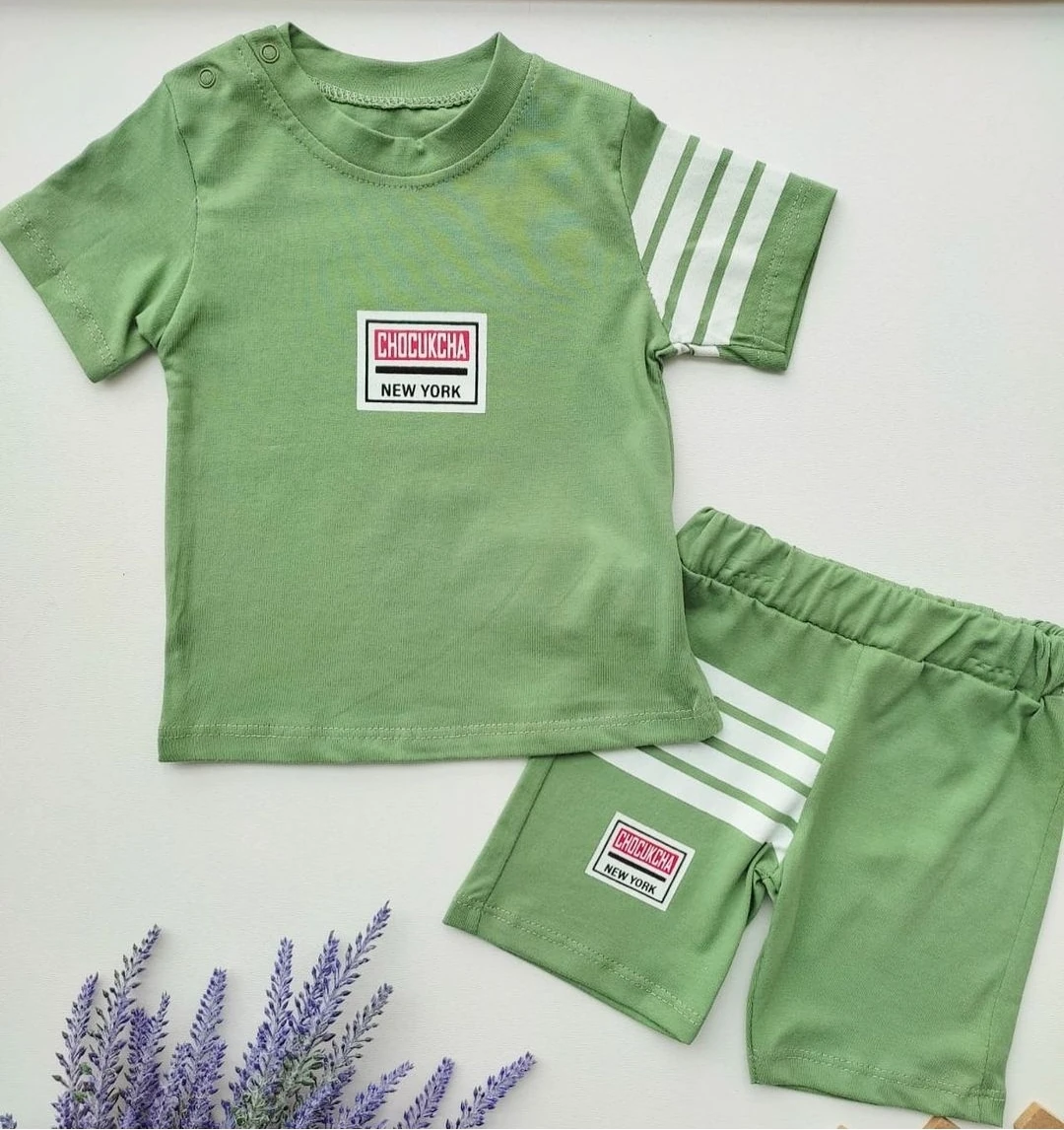 bebek takım 9-24 ay çizgili kol detaylı şortlu yeşil