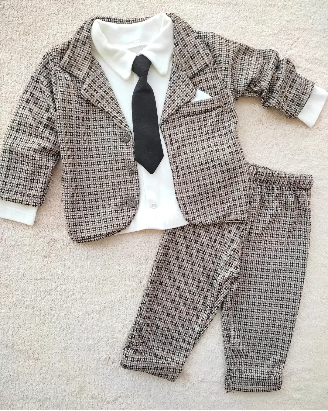 bebek takım 9-24 ay kareli ceketli kravatlı 4'lü set 