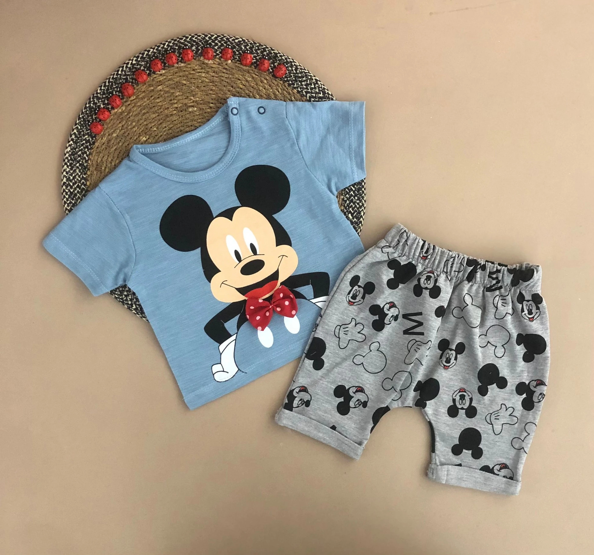 bebek takım 9-24 ay papyonlu mickey baskılı mavi 