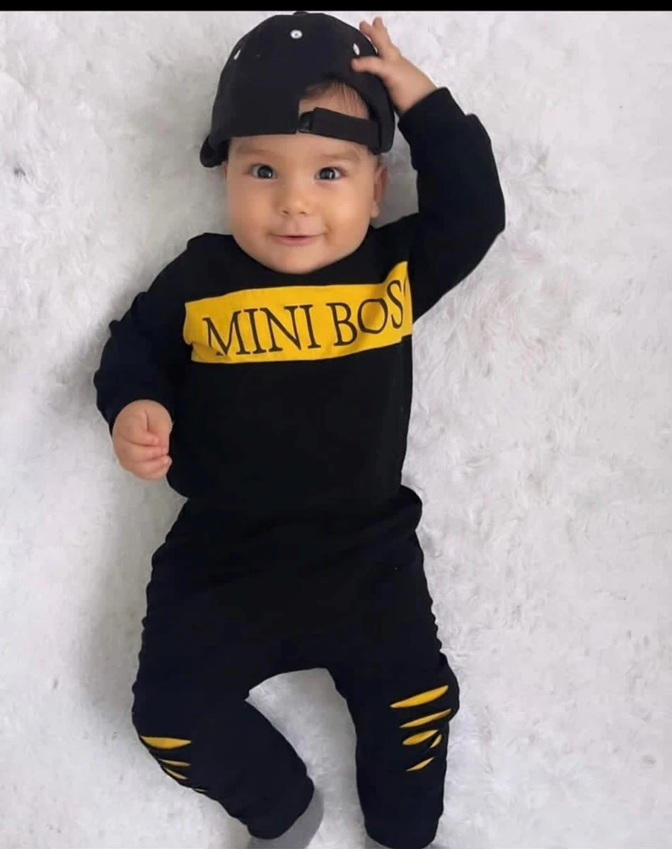 bebek takım Miniboss baskılı Siyah