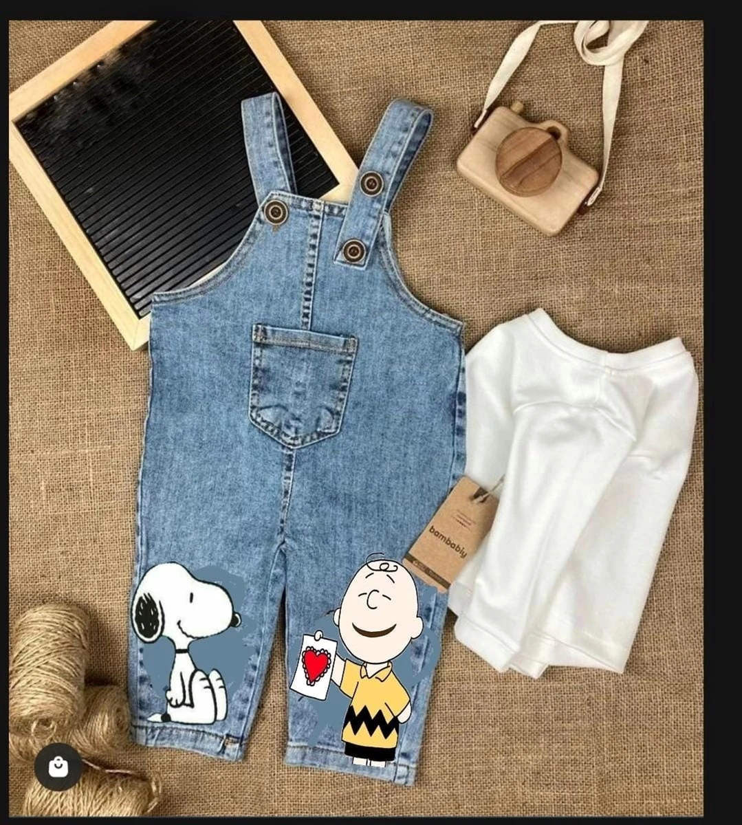 bebek tarz kot salopet takım snoopy baskılı 