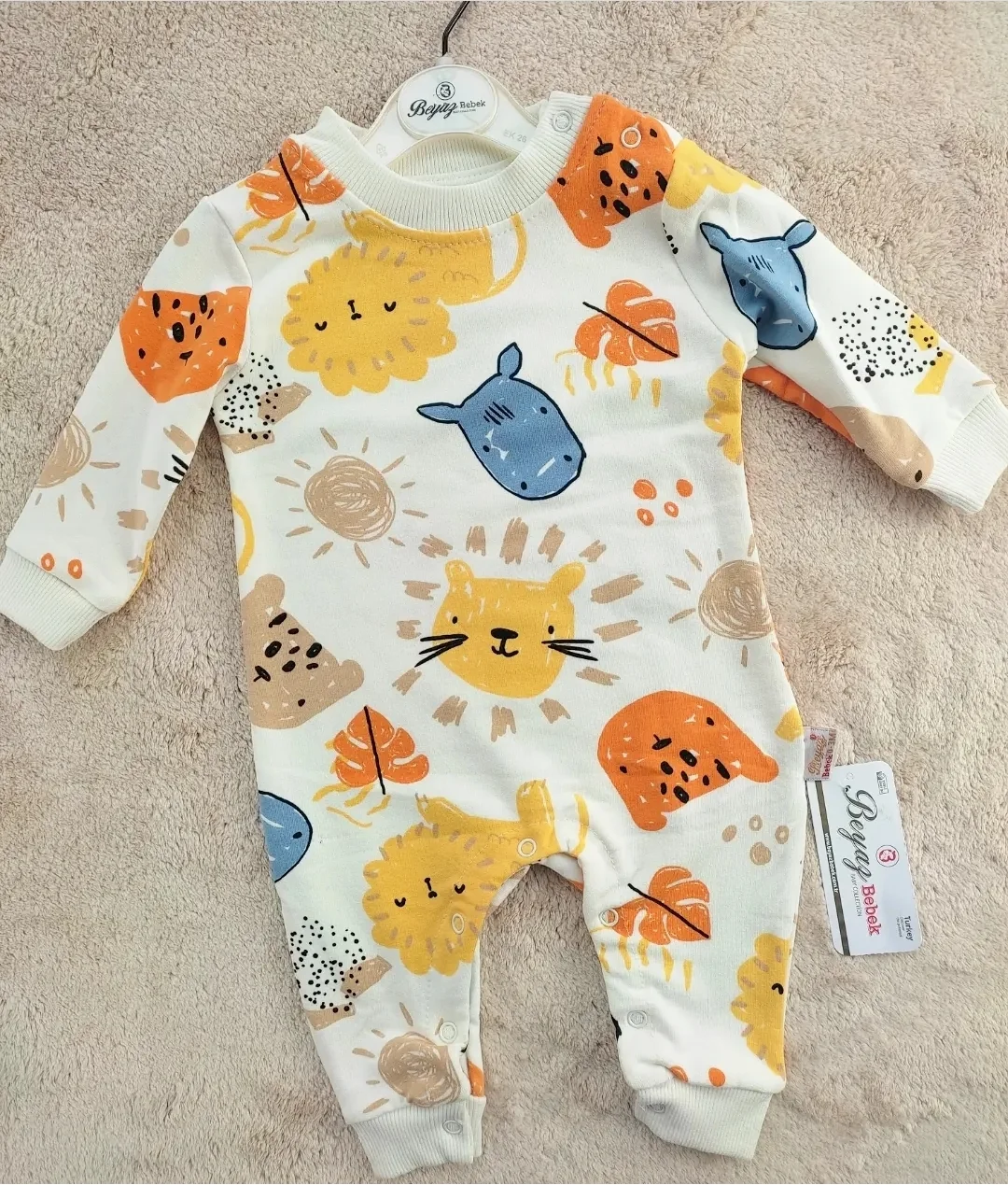 bebek tulum 0-12 ay orman hayvanları baskılı 