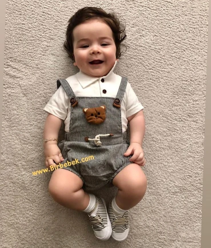 bebek tulum sevimli ayıcık detaylı gri