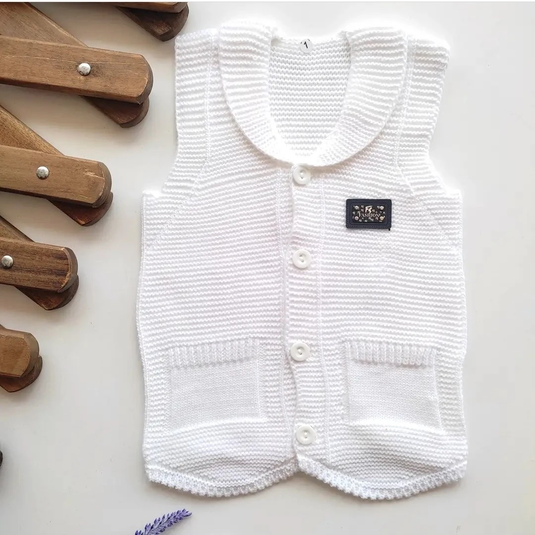 bebek yelek triko kumaş yakalı beyaz 