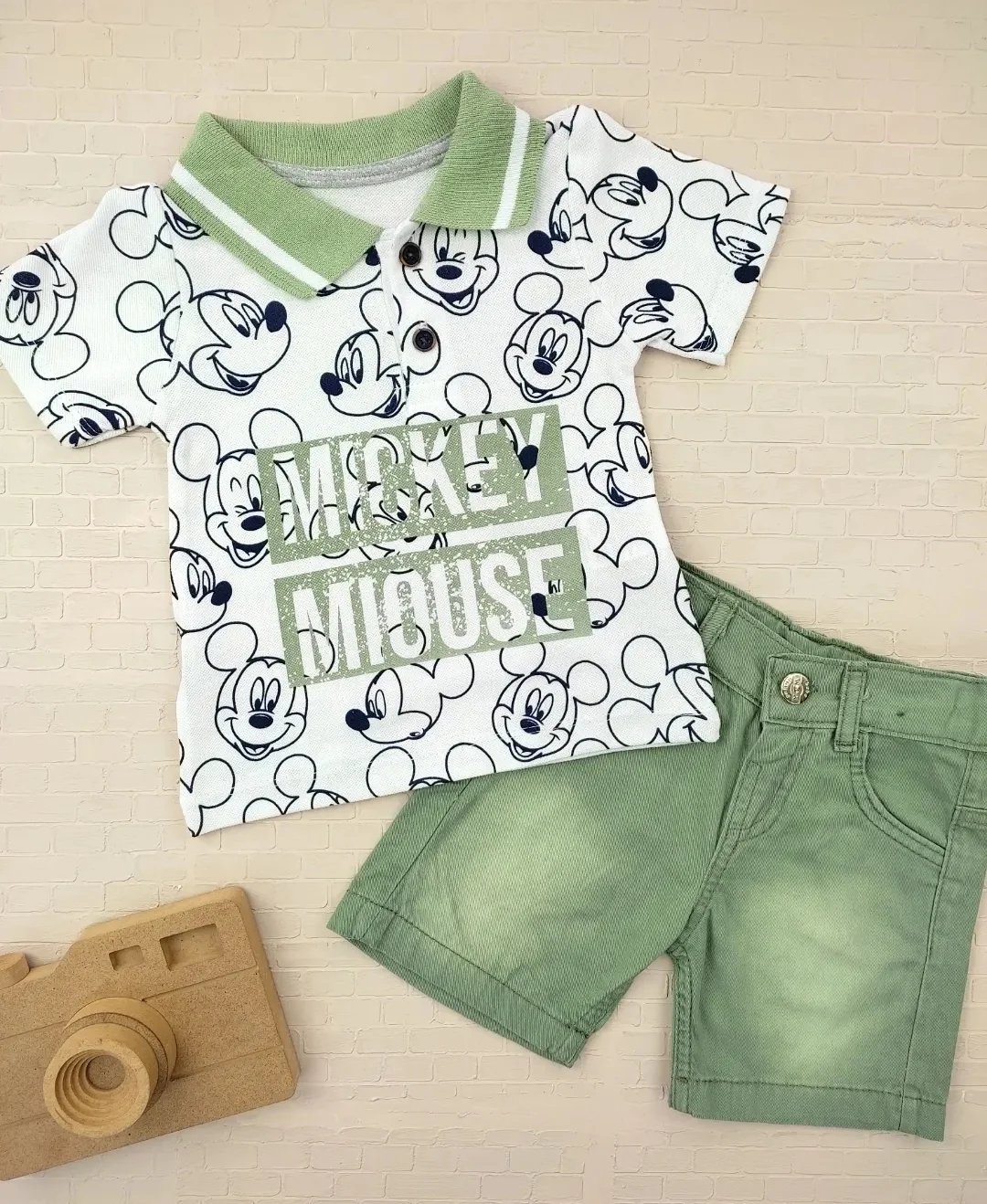 çocuk takım 1-4 yaş lacoste yaka mickey mouse baskılı yeşil
