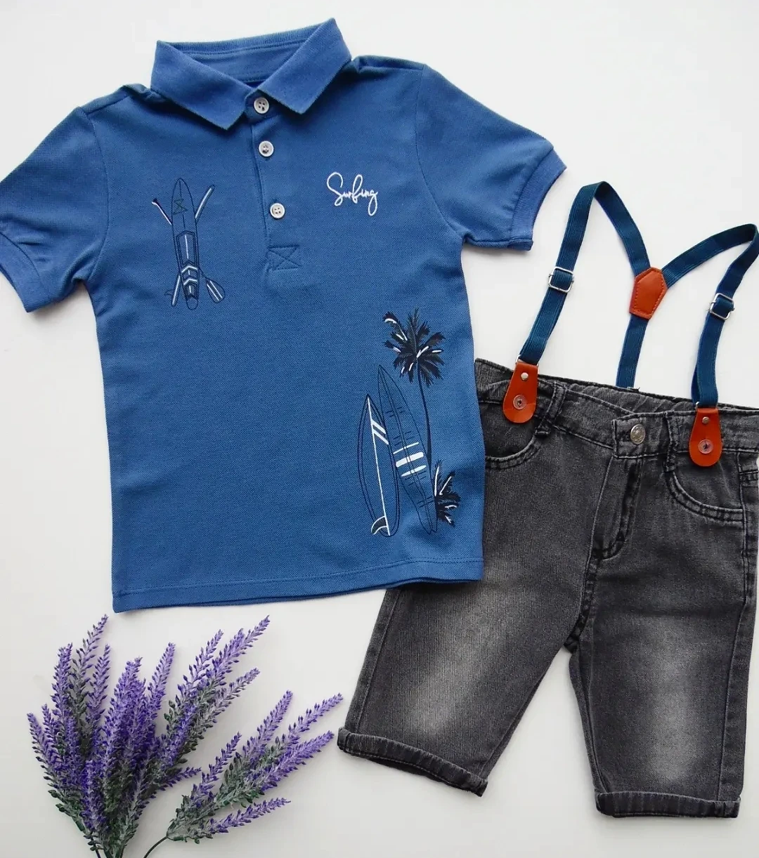 çocuk takım 2-6 yaş lacoste tshirtlü kot şortlu 