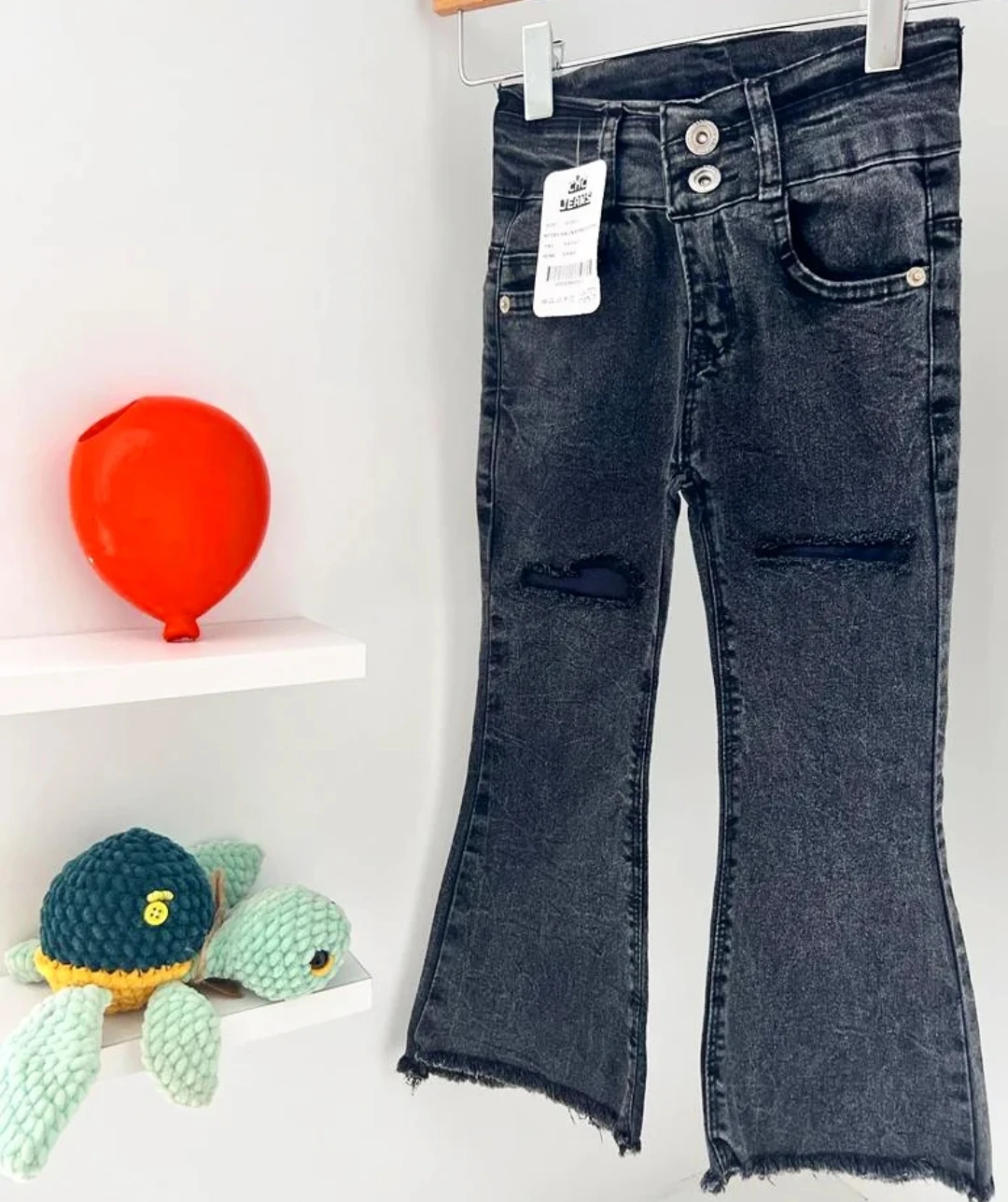 kız çocuk kot pantolon 4-9 yaş kalın kemerli füme 