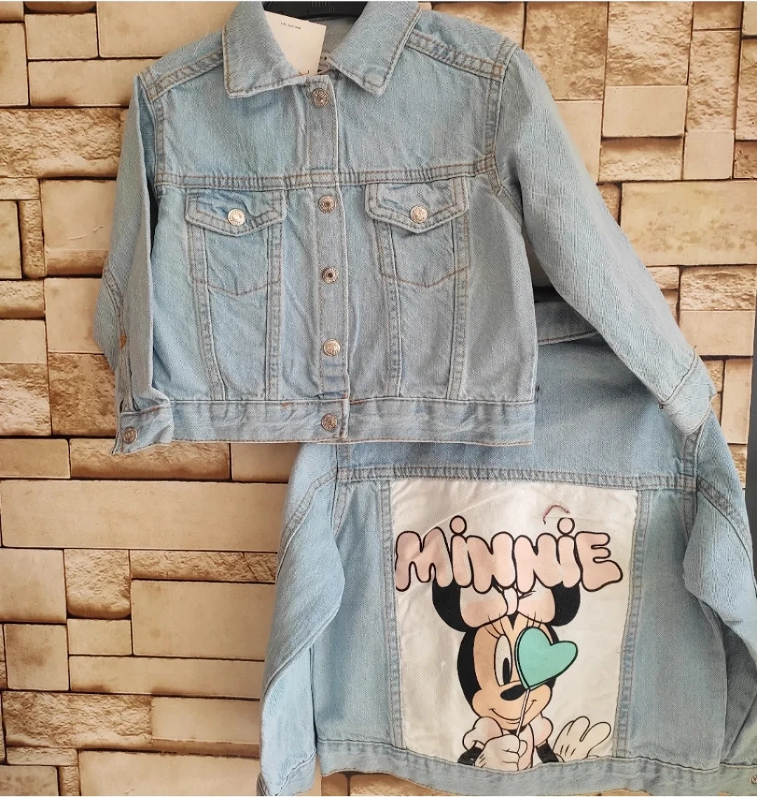 Orjinal marka 3-10 yaş çocuk kot ceket minnie mouse baskılı 