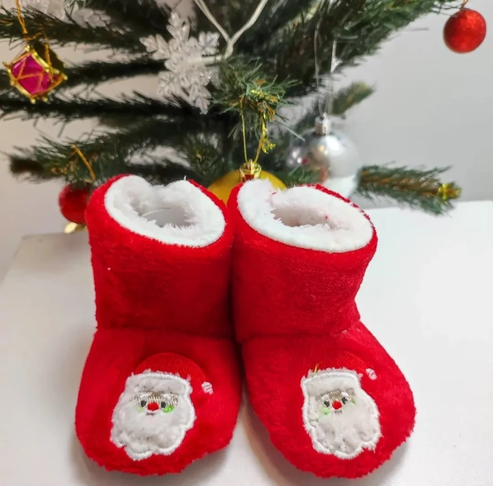 bebek panduf 18-27 numara noel baba nakışlı kırmızı