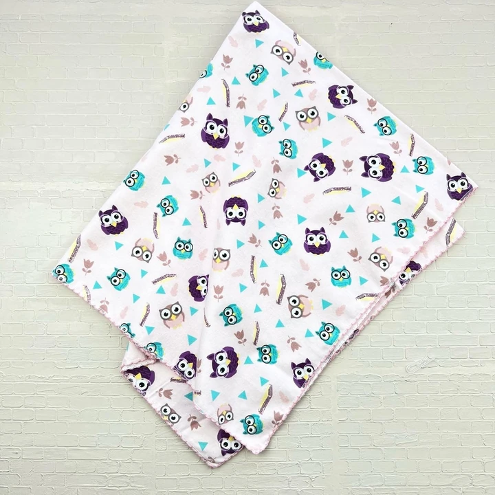 bebek pazen battaniye tek kat 80*90 cm ay baykuş desenli pembe