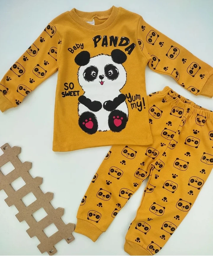 bebek pijama takımı 1-3 yaş panda baskılı hardal 