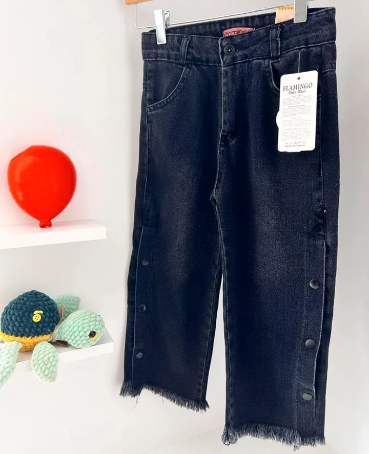 kız çocuk kot pantolon 7-10 yaş çıtçıtlı füme