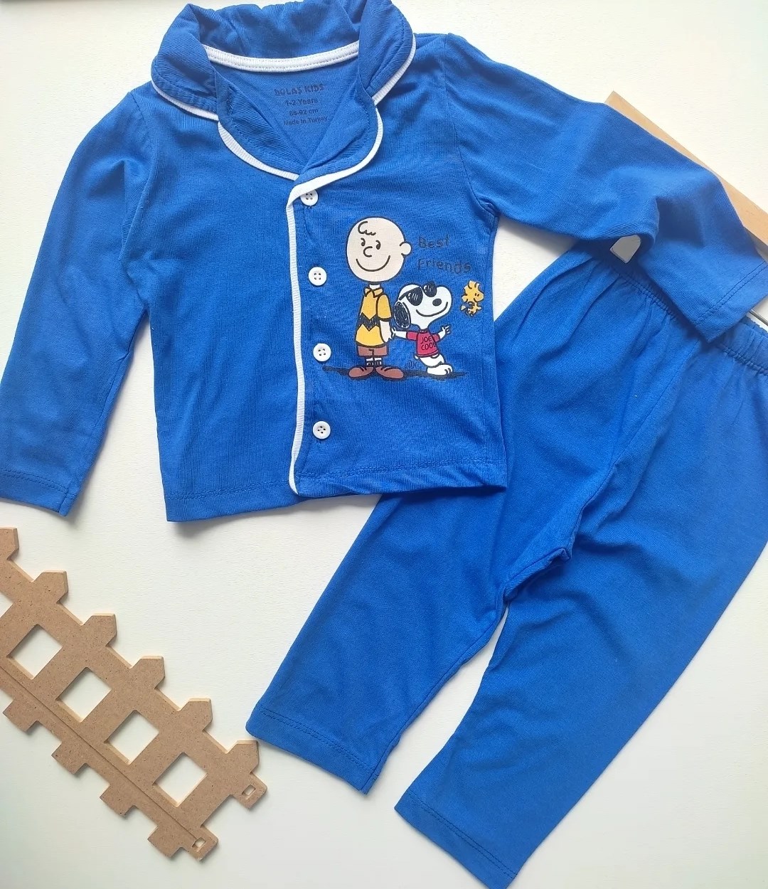 Çocuk Pijama Takımı 1-4 Yaş Snoopy Baskılı Mavi 