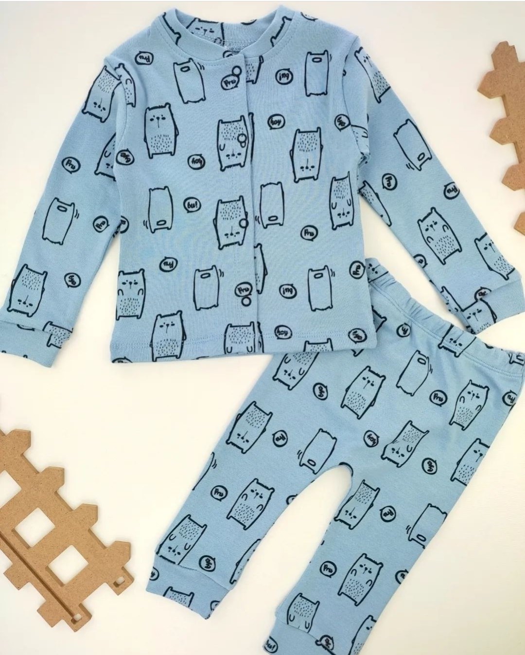 bebek pijama takımı 6-12 ay desenli çıtçıt detaylı mavi 