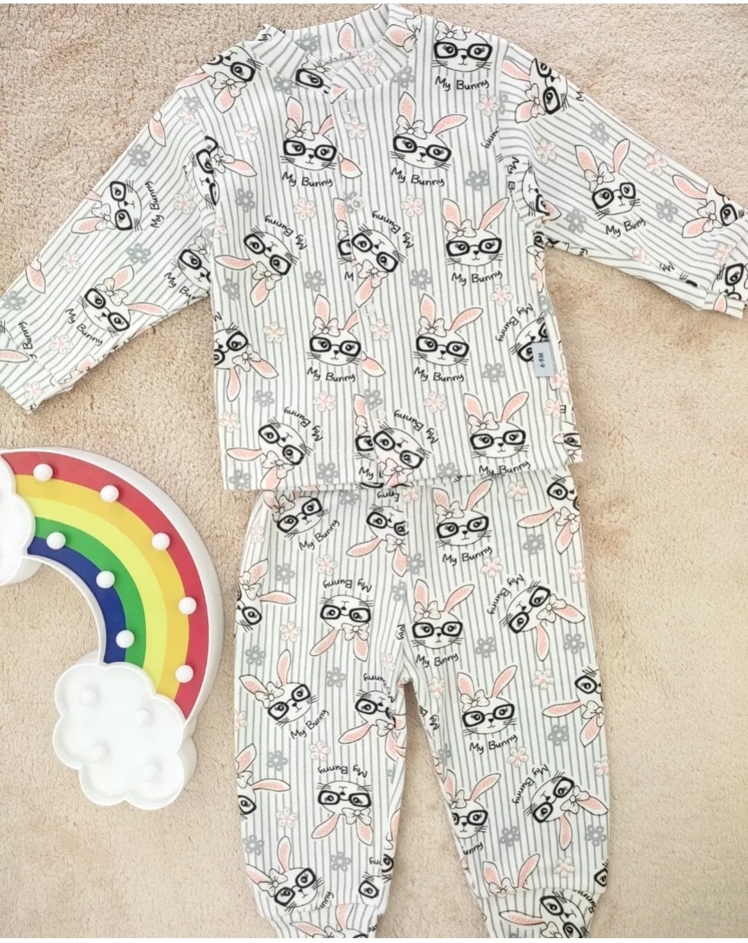 bebek pijama takımı 6-12 ay tavşan baskılı çizgili 