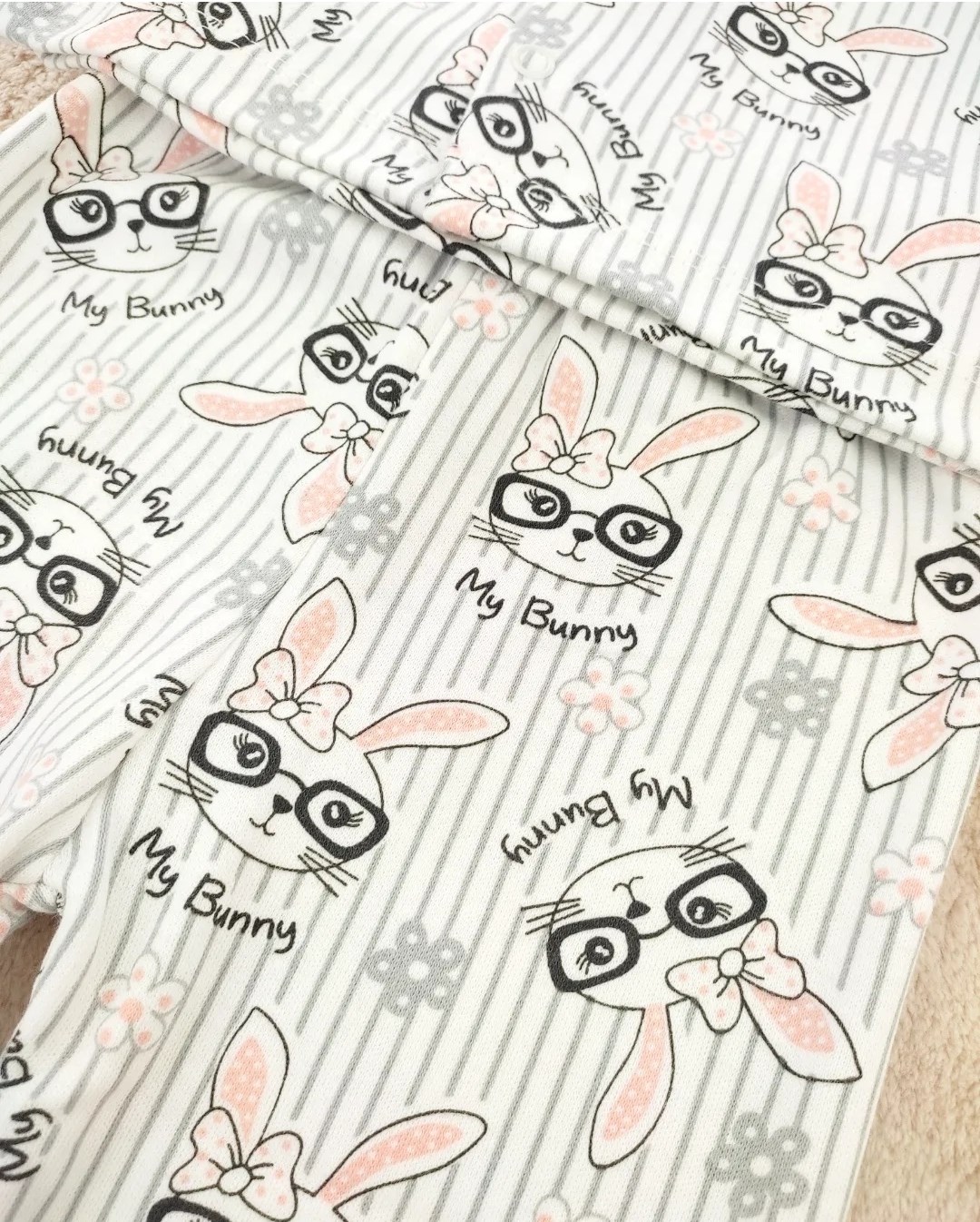 bebek pijama takımı 6-12 ay tavşan baskılı çizgili 