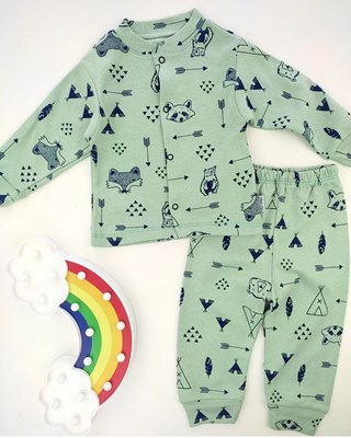 bebek pijama 6-18 ay kamp desenli önden çıtçıtlı yeşil