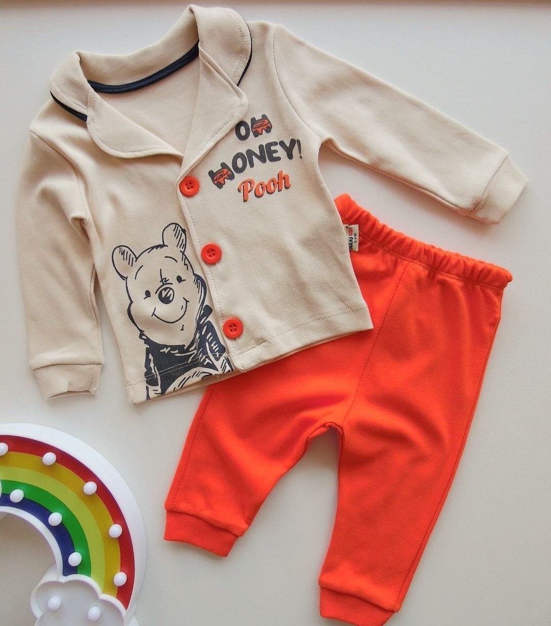 Bebek Pijama Takımı 6-18 Ay Pooh Baskılı Turuncu 