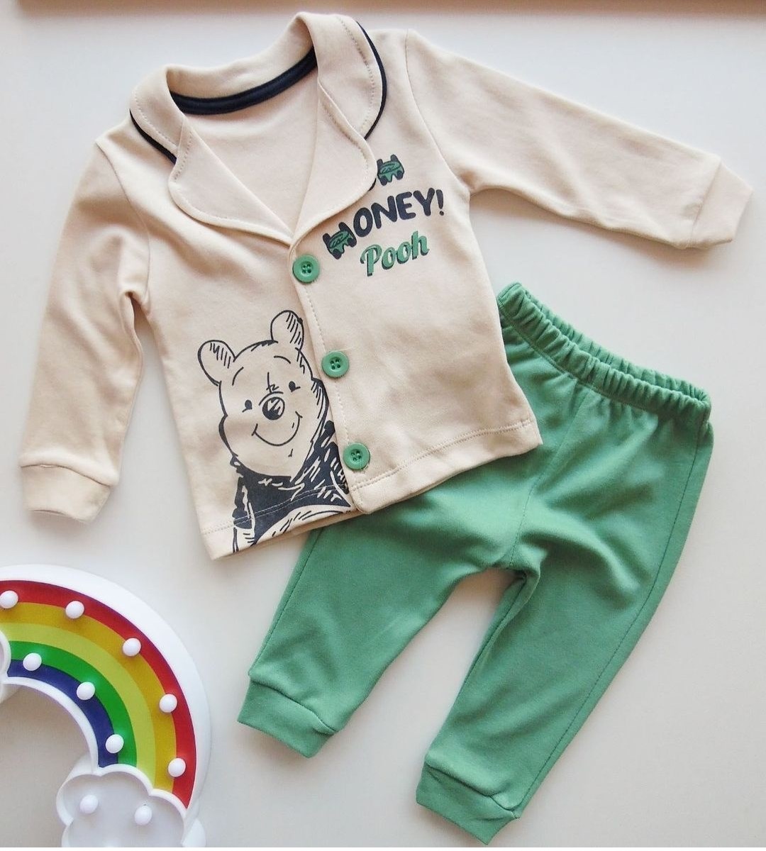 bebek pijama takımı 6-18 ay pooh baskılı yeşil