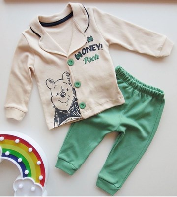 bebek pijama takımı 6-18 ay pooh baskılı yeşil