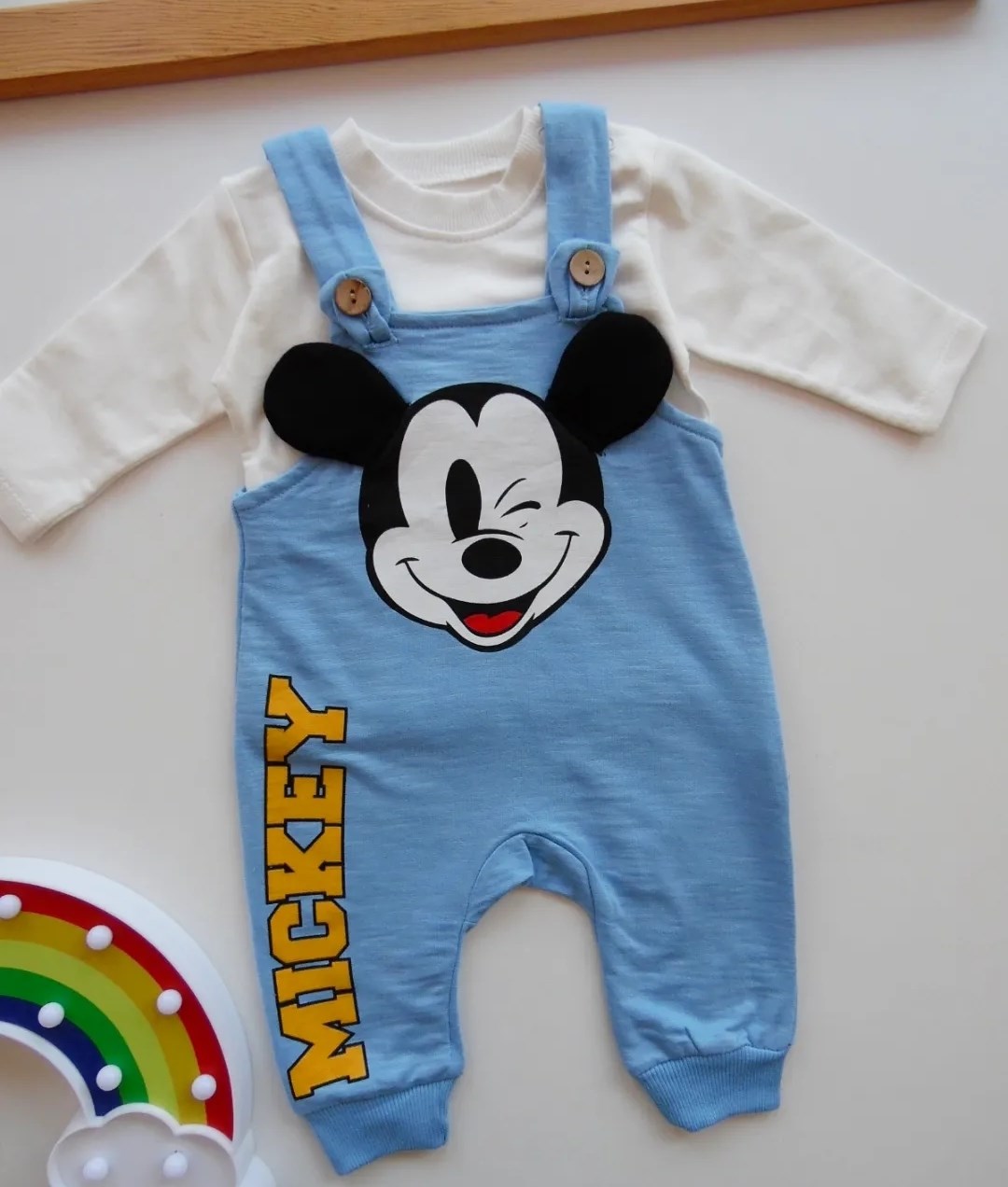 bebek salopet 3-12 ay mickey detaylı mavi 