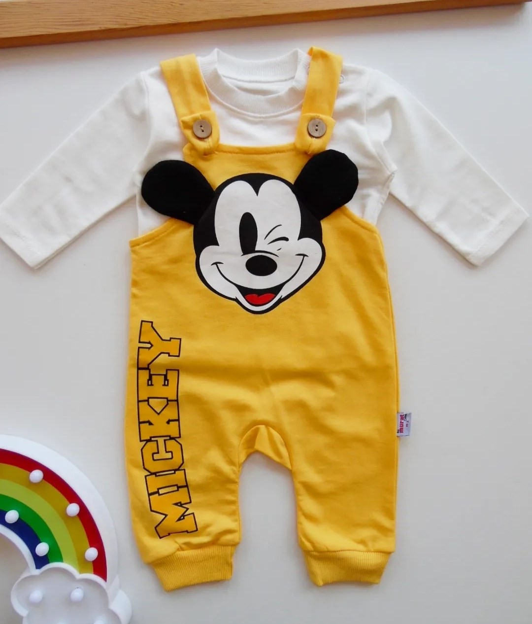 bebek salopet 3-12 ay mickey detaylı sarı  