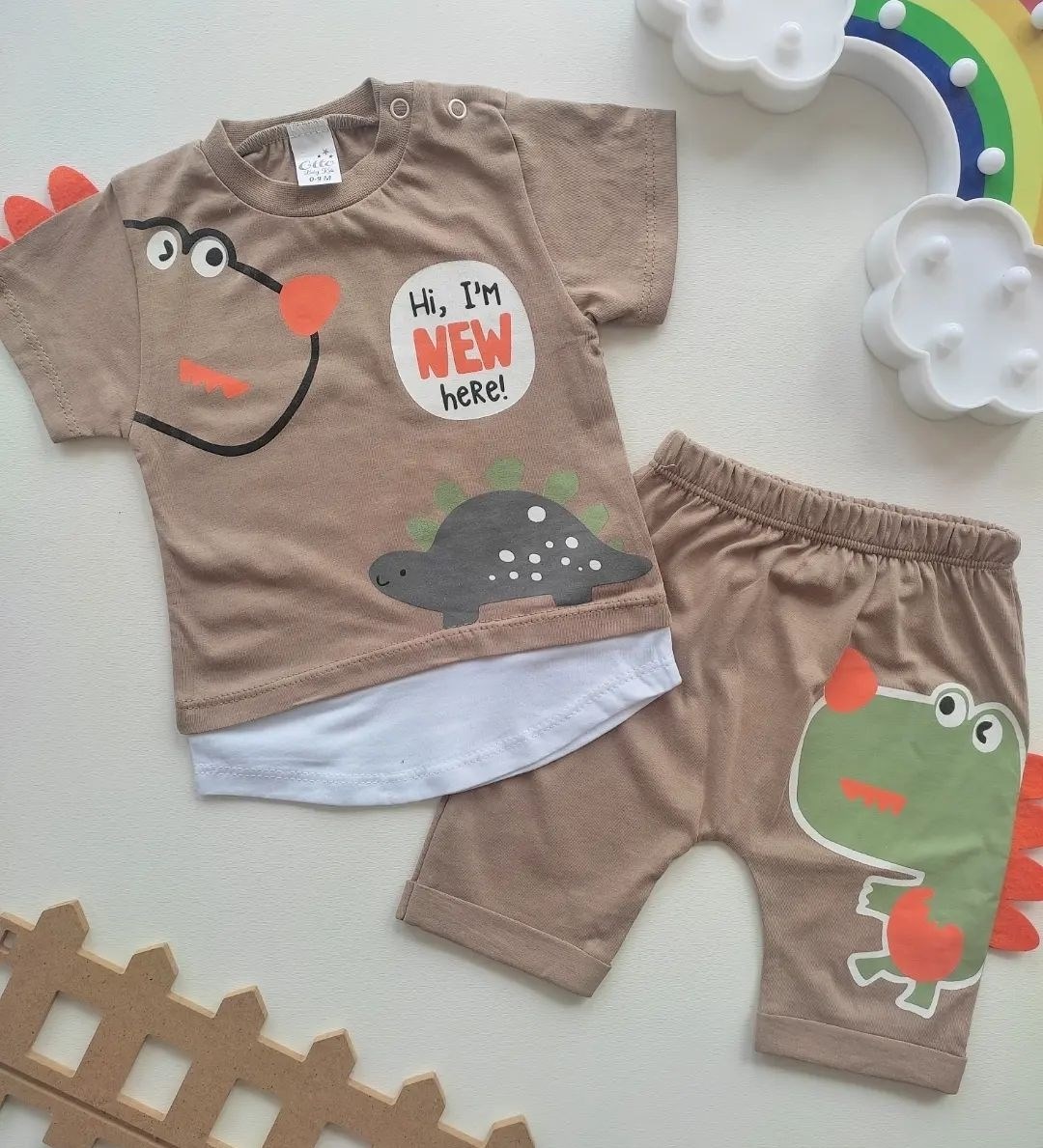 bebek takım 9-24 ay dino baskılı kahverengi 