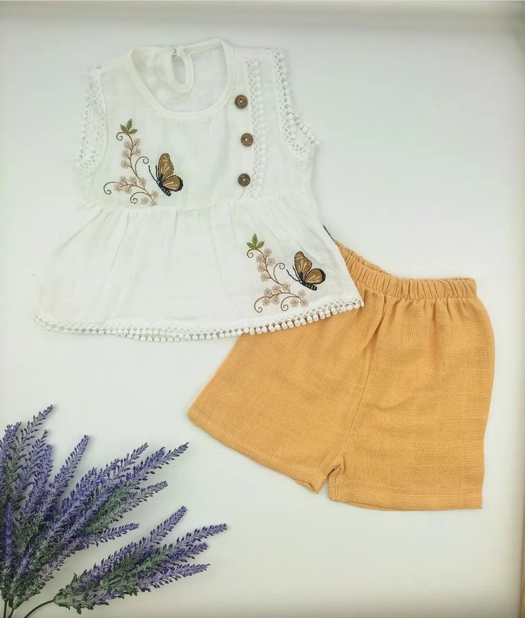 Kız Bebek 6-12 Ay Kelebek Nakışlı Müslin Sarı