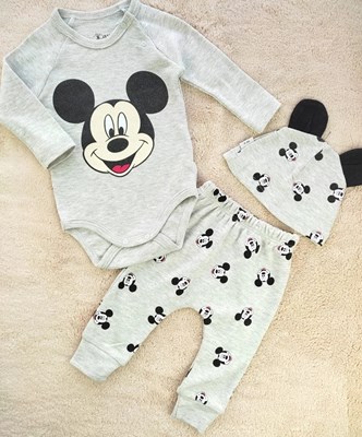 Bebek Takım  Mickey Baskılı Şapkalı 