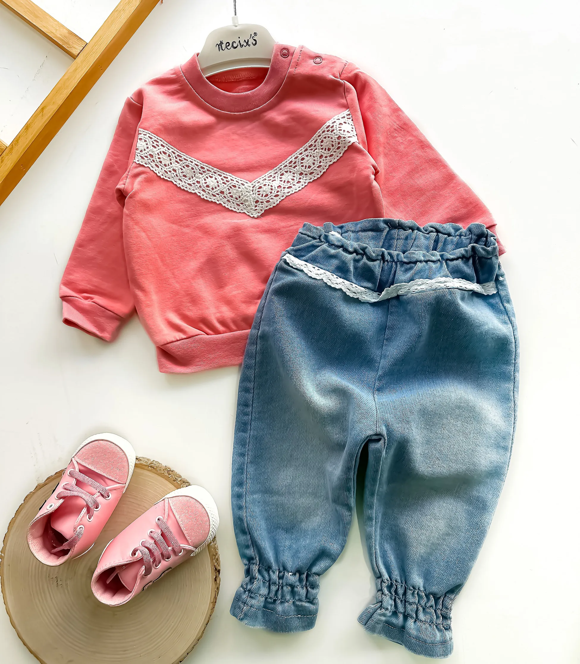 Bebek Takım Kot Pantalonlu Mevsimlik 6-24 Ay Arası