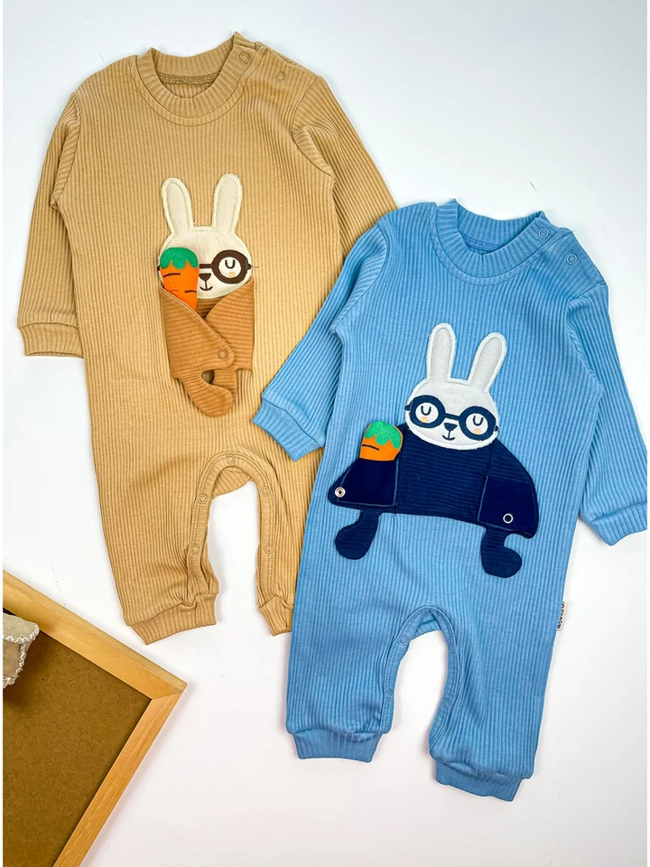 Bebek tulum 3-12 ay gözlüklü tavşan havuç oyuncak detaylı 