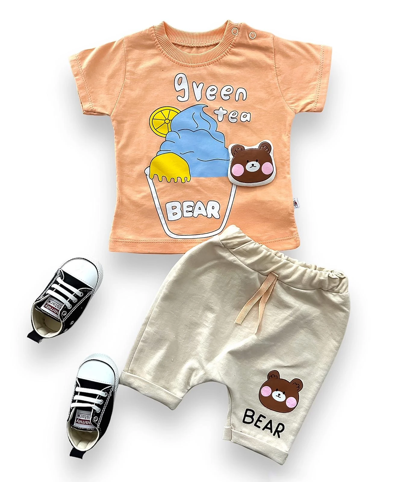 bebek takım yazlık bear baskılı 6-18 ay arası