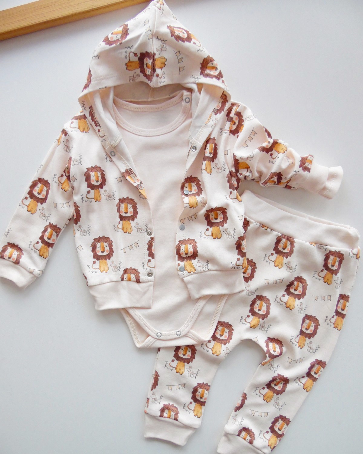 bebek takım 6-18 ay aslan baskılı 3'lü set bej 